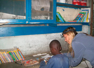 A donation to a library in Kenya, made possible because of generous volunteers who take books to Africa.